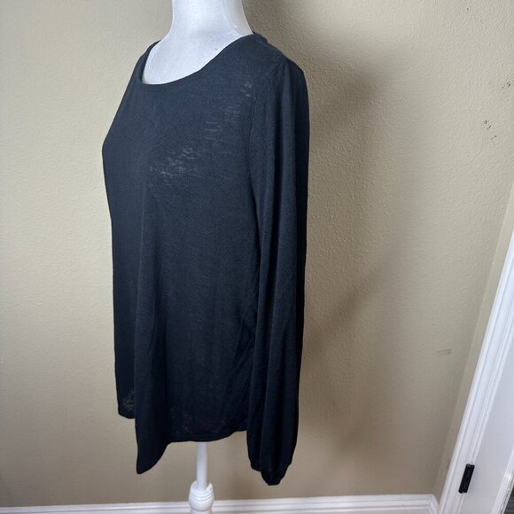 LOFT Semi Sheer Sleeve Detail Black Thin Sweater Top Size Large - Picture 5 of 12